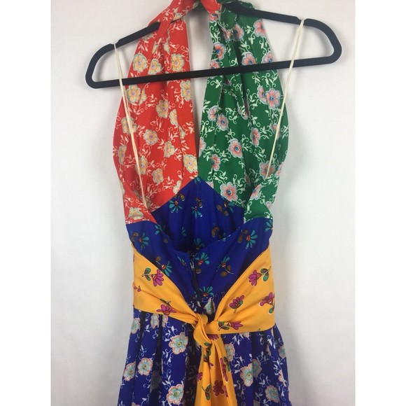 Womens Maxi Dress Size 5 Floral Halter Color Block Long VTG Youth guild - Picture 5 of 8